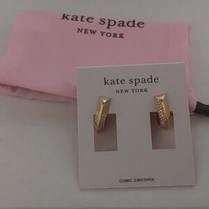 Kate Spade Gold Cubic Zirconia Earrings With Crystals On The Side